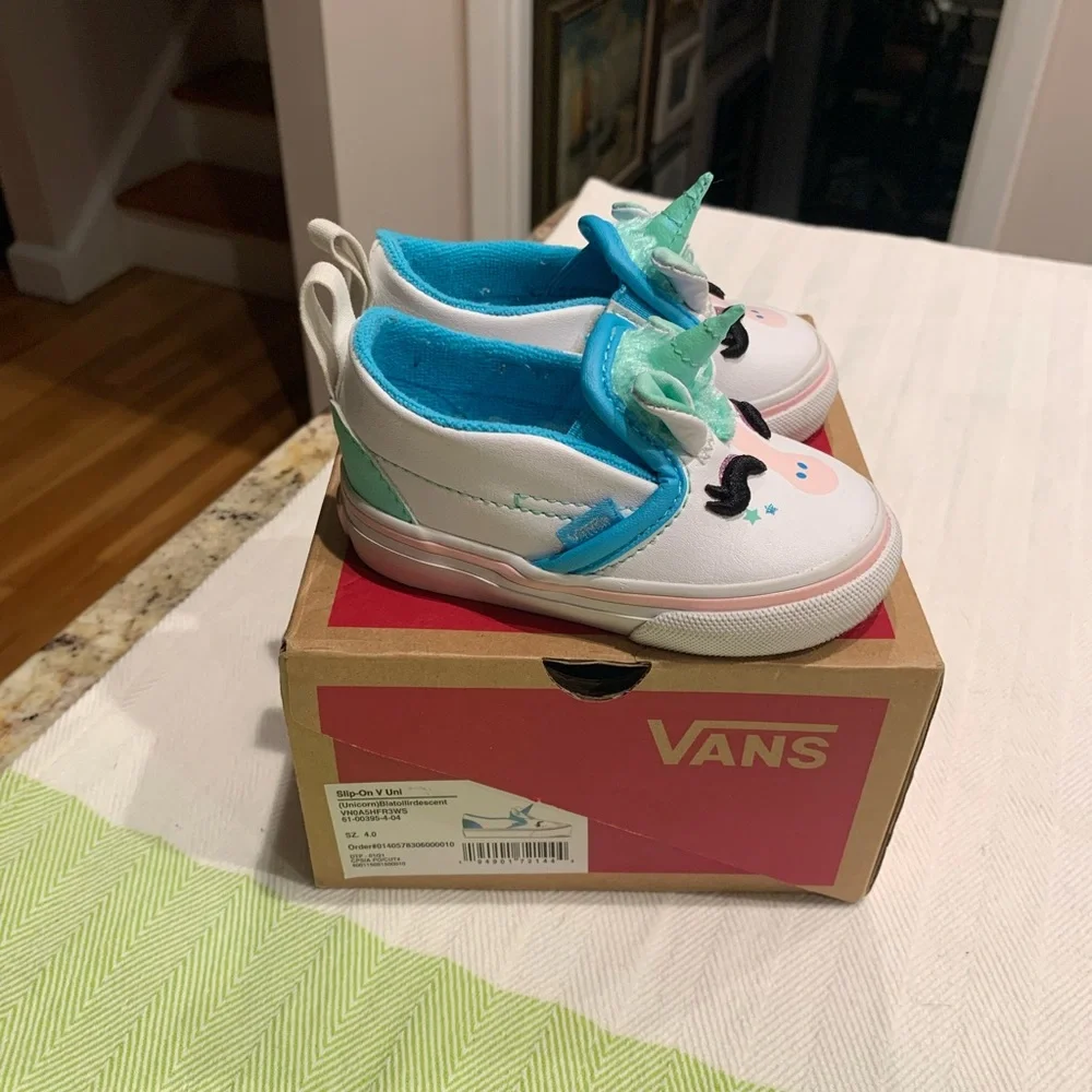 Vans Kids Unicorn Slip-On Sneakers - Teal and White